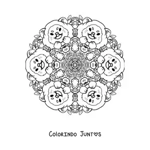 Desenho para colorir de mandala de leões para crianças do fundamental