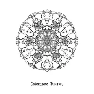 Desenho para colorir de mandala de elefantes para crianças do ensino fundamental