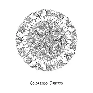 Desenho para colorir de mandala de elefantes para crianças do ensino fundamental