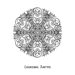Desenho para colorir de mandala de esquilos para crianças do ensino fundamental