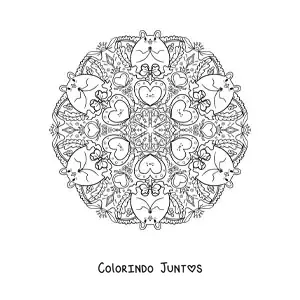 Desenho para colorir de mandala de roedores e corações para crianças do ensino fundamental