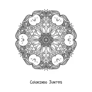 Desenho para colorir de mandala de maçãs para crianças do ensino fundamental