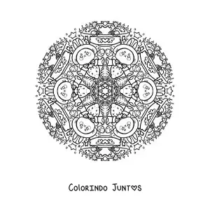 Desenho para colorir de mandala de sobremesas e coelhos para crianças