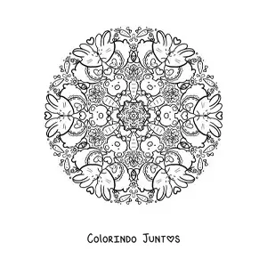 Desenho para colorir de mandala de coelhos apaixonados para crianças