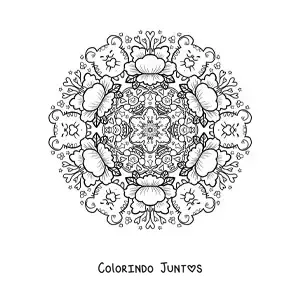Desenho para colorir de mandala de animais e flores para crianças
