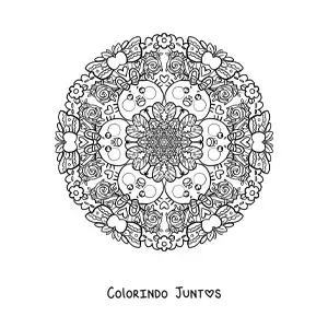 Desenho para colorir de mandala de coelhos e corações para crianças