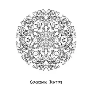 Desenho para colorir de mandala de ursos e sobremesas para crianças