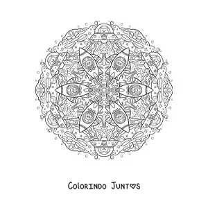 Desenho para colorir de mandala de foguetes e extraterrestres para crianças