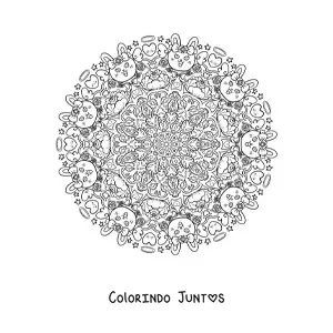 Desenho para colorir de mandala de coelhinhos fofos para crianças