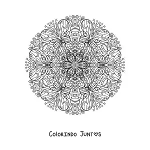 Desenho para colorir de mandala de borboletas e coelhos para crianças