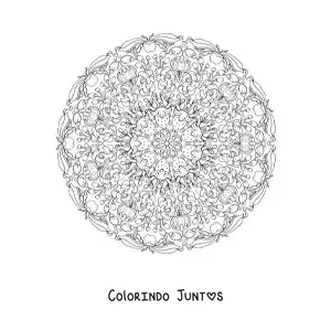 Desenho para colorir de mandala de morangos e flores para crianças