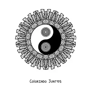Desenho para colorir de mandala do yin yang