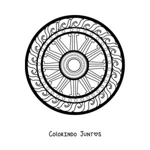 Desenho para colorir de mandala do Dharma Chakra