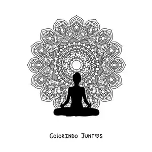 Desenho para colorir de mandala de uma mulher meditando