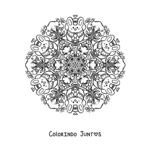 Desenho para colorir de mandala de coelho da Páscoa