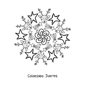 Desenho para colorir de mandala de renas e estrelas de Natal para crianças