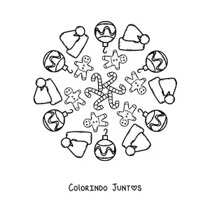 Desenho para colorir de mandala de doces de Natal para crianças