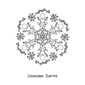 Desenho para colorir de mandala de renas e bolas de Natal para crianças