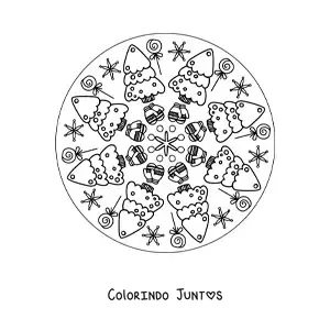 Desenho para colorir de mandala de árvore de Natal para crianças