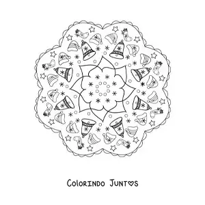 Desenho para colorir de mandala de sinos de Natal para crianças