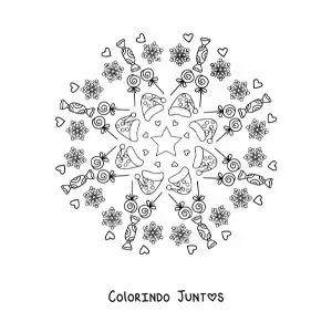 Desenho para colorir de mandala de balas de Natal para crianças