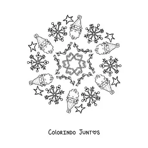 Desenho para colorir de mandala natalina de Papai Noel para crianças