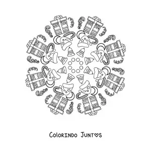 Desenho para colorir de mandala de presentes de Natal