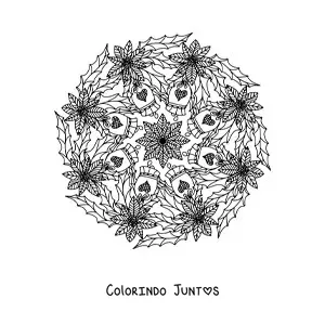 Desenho para colorir de mandala de Natal com sinos e flores