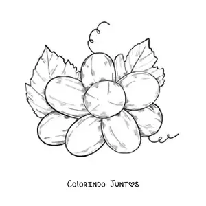 Desenho para colorir de um cacho de uvas visto de baixo