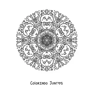 Desenho para colorir de mandala de Halloween kawaii