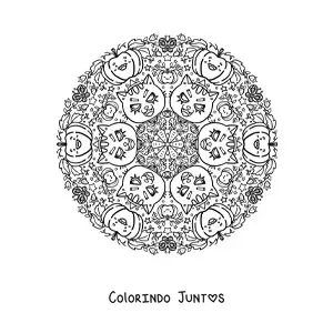 Desenho para colorir de mandala de Halloween kawaii