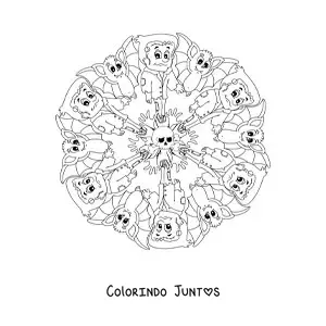 Desenho para colorir de mandala de Halloween com Frankenstein e caveira