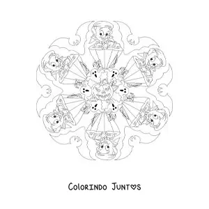 Desenho para colorir de mandala de Halloween com vampiro e abóbora
