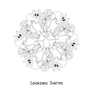 Desenho para colorir de mandala de Halloween com vampiro e morcego