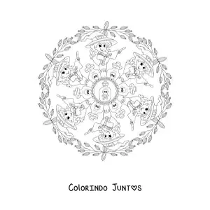 Desenho para colorir de mandala de Halloween com bruxa e poções