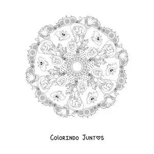 Desenho para colorir de mandala de Halloween com bruxa e abóbora