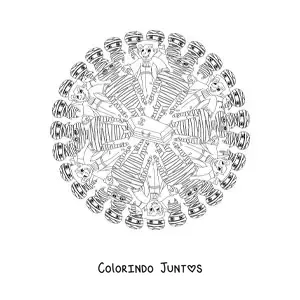 Desenho para colorir de mandala de Halloween com vampiro e múmia