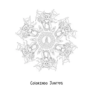 Desenho para colorir de mandala de Halloween com menina fantasiada
