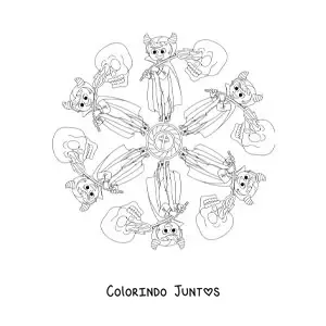 Desenho para colorir de mandala de Halloween com menino fantasiado