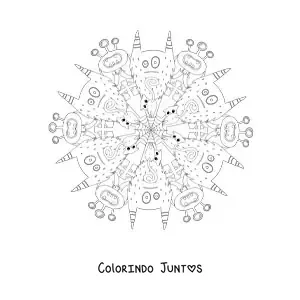 Desenho para colorir de mandala de Halloween com monstros