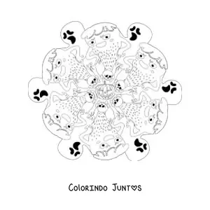 Desenho para colorir de mandala de Halloween com monstros e fantasmas