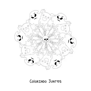 Desenho para colorir de mandala de Halloween com fantasmas