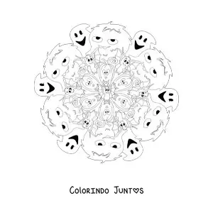 Desenho para colorir de mandala de Halloween com fantasmas