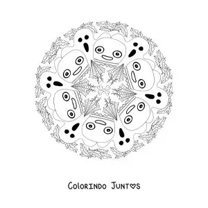 Desenho para colorir de mandala de Halloween com fantasmas