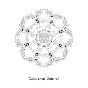 Desenho para colorir de mandala de Halloween com árvore mal-assombrada