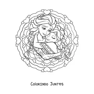 Desenho para colorir de mandala das princesas Anna e Elsa da Disney