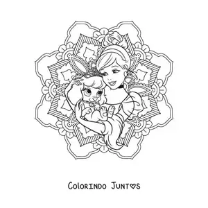 Desenho para colorir de mandala da princesa Cinderela da Disney