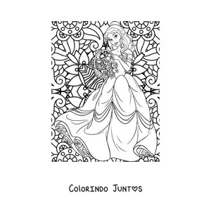 Desenho para colorir de mandala da princesa Bela da Disney