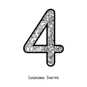 Desenho para colorir de mandala do número 4