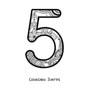 Desenho para colorir de mandala do número 5